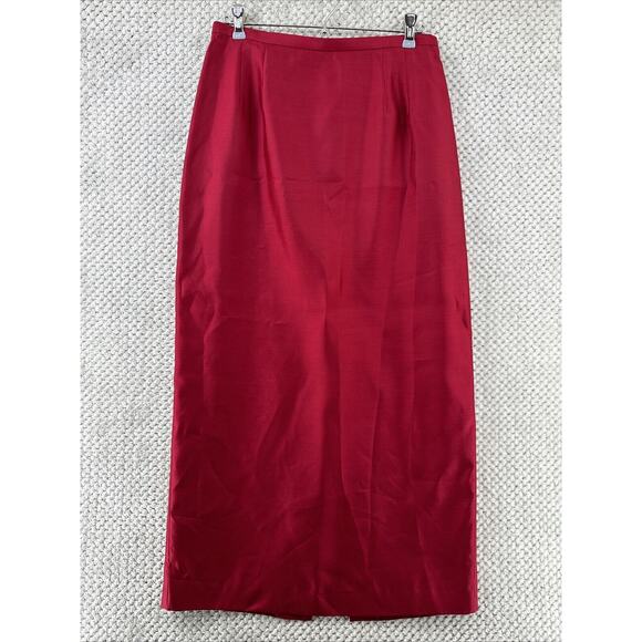 Talbots Maxi Skirt Women 10 Red Pure Silk Straight Fully Lined Back Slit Zip - Picture 1 of 15